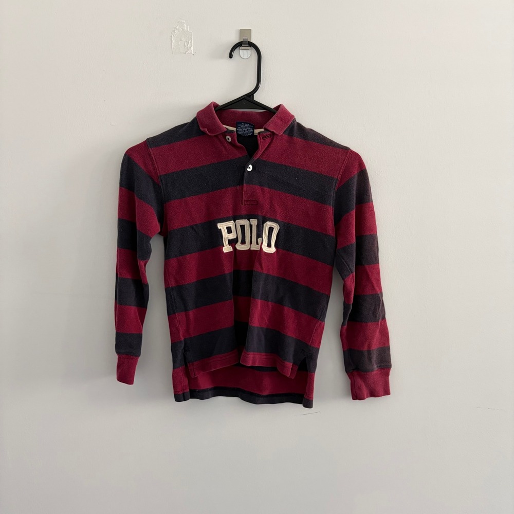 Polo Ralph Lauren Kids Burgundy‎ Navy Striped Long Sleeve Rugby Shirt Size 6